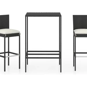 Helyra  3-delige Tuinbarset met kussens poly rattan zwart