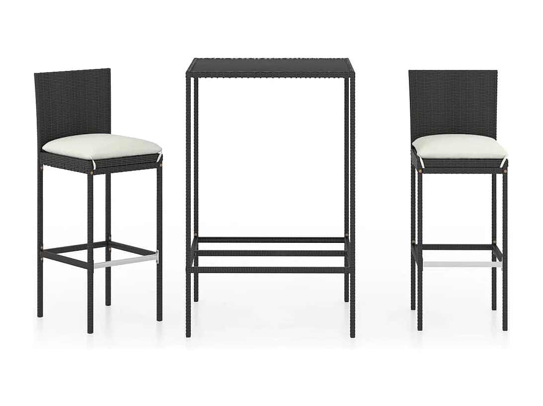 Helyra 3-delige Tuinbarset met kussens poly rattan zwart