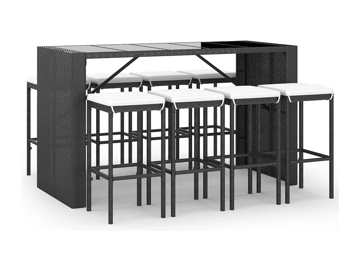 Grylin 9-delige Tuinbarset met kussens poly rattan zwart