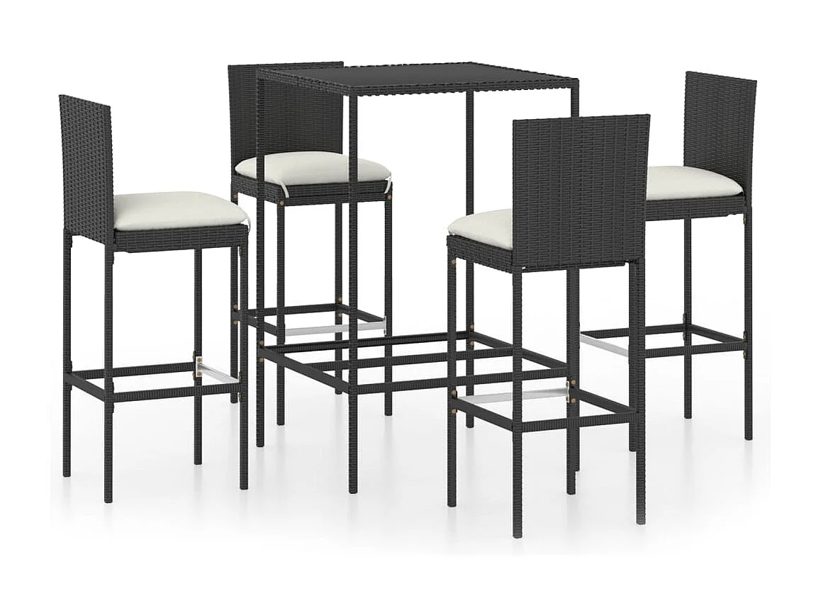 Helyra 5-delige Tuinbarset met kussens poly rattan zwart