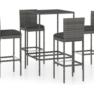 Helyra  5-delige Tuinbarset met kussens poly rattan grijs