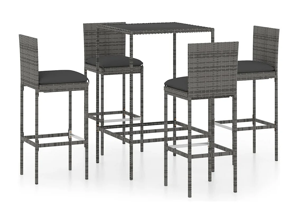 Helyra 5-delige Tuinbarset met kussens poly rattan grijs