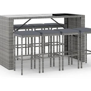 Grylin 9-delige Tuinbarset met kussens poly rattan grijs Grylin 9-delige Tuinbarset met kussens poly rattan grijs