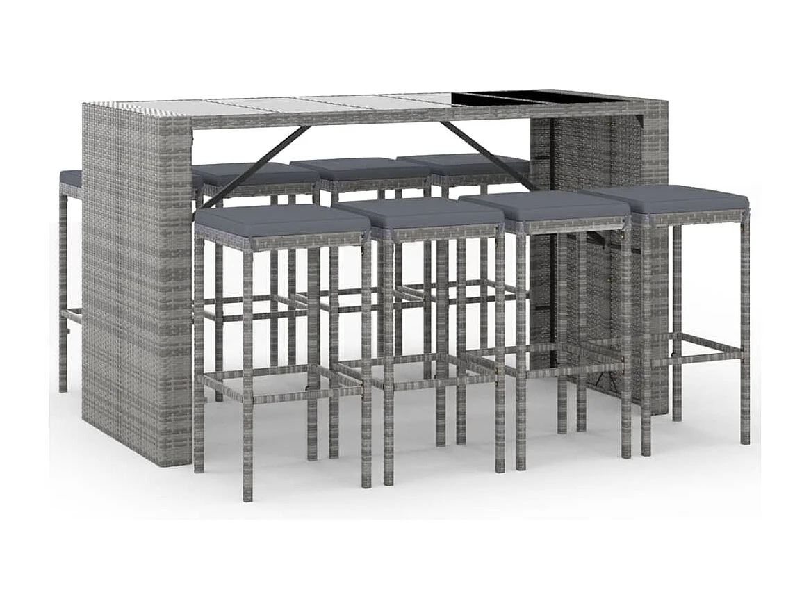Grylin 9-delige Tuinbarset met kussens poly rattan grijs