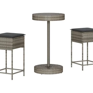 Hoboken 3-delige Tuinbarset met kussens poly rattan grijs Hoboken 3-delige Tuinbarset met kussens poly rattan grijs