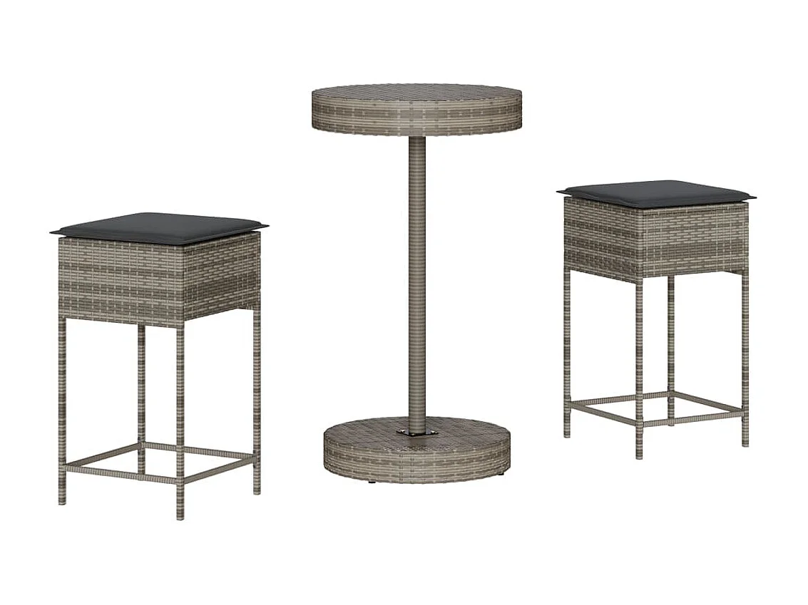 Hoboken 3-delige Tuinbarset met kussens poly rattan grijs