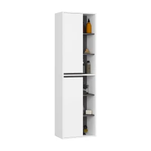 Hangende Badkamerkast Kolomkast VAMI W50 met 2 Deuren en 10 Planken / Wit – Grafietgrijs / AKORD Furniture Factory / 50x170x30 cm Hangende Badkamerkast Kolomkast VAMI W50 met 2 Deuren en 10 Planken / Wit – Grafietgrijs / AKORD Furniture Factory / 50x170x30 cm