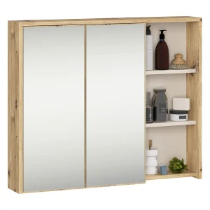 Hangende Badkamerkast Spiegelkast VAMI W90 met 2 Deuren en 6 Planken en Spiegel / Artisan Eik – Kasjmier / AKORD Furniture Factory / 90x15x75 cm Hangende Badkamerkast Spiegelkast VAMI W90 met 2 Deuren en 6 Planken en Spiegel / Artisan Eik – Kasjmier / AKORD Furniture Factory / 90x15x75 cm