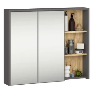 Hangende Badkamerkast Spiegelkast VAMI W90 met 2 Deuren en 6 Planken en Spiegel / Grafietgrijs – Artisan Eik / AKORD Furniture Factory / 90x15x75 cm Hangende Badkamerkast Spiegelkast VAMI W90 met 2 Deuren en 6 Planken en Spiegel / Grafietgrijs – Artisan Eik / AKORD Furniture Factory / 90x15x75 cm