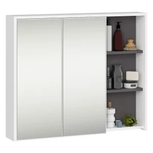 Hangende Badkamerkast Spiegelkast VAMI W90 met 2 Deuren en 6 Planken en Spiegel / Wit – Grafietgrijs / AKORD Furniture Factory / 90x15x75 cm Hangende Badkamerkast Spiegelkast VAMI W90 met 2 Deuren en 6 Planken en Spiegel / Wit – Grafietgrijs / AKORD Furniture Factory / 90x15x75 cm