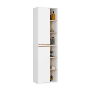Hangende Badkamerkast Kolomkast VAMI W50 met 2 Deuren en 10 Planken / Wit – Sonoma Eik / AKORD Furniture Factory / 50x170x30 cm Hangende Badkamerkast Kolomkast VAMI W50 met 2 Deuren en 10 Planken / Wit – Sonoma Eik / AKORD Furniture Factory / 50x170x30 cm
