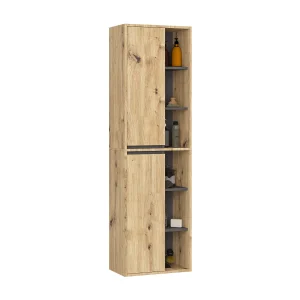 Hangende Badkamerkast Kolomkast VAMI W50 met 2 Deuren en 10 Planken / Artisan Eik – Grafietgrijs / AKORD Furniture Factory / 50x170x30 cm Hangende Badkamerkast Kolomkast VAMI W50 met 2 Deuren en 10 Planken / Artisan Eik – Grafietgrijs / AKORD Furniture Factory / 50x170x30 cm