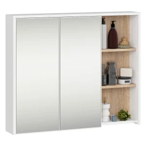 Hangende Badkamerkast Spiegelkast VAMI W90 met 2 Deuren en 6 Planken en Spiegel / Wit – Sonoma Eik / AKORD Furniture Factory / 90x15x75 cm Hangende Badkamerkast Spiegelkast VAMI W90 met 2 Deuren en 6 Planken en Spiegel / Wit – Sonoma Eik / AKORD Furniture Factory / 90x15x75 cm