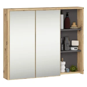 Hangende Badkamerkast Spiegelkast VAMI W90 met 2 Deuren en 6 Planken en Spiegel / Artisan Eik – Grafietgrijs / AKORD Furniture Factory / 90x15x75 cm Hangende Badkamerkast Spiegelkast VAMI W90 met 2 Deuren en 6 Planken en Spiegel / Artisan Eik – Grafietgrijs / AKORD Furniture Factory / 90x15x75 cm