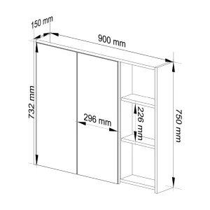 Hangende Badkamerkast Spiegelkast VAMI W90 met 2 Deuren en 6 Planken en Spiegel / Craft Eik – Zwart / AKORD Furniture Factory / 90x15x75 cm Hangende Badkamerkast Spiegelkast VAMI W90 met 2 Deuren en 6 Planken en Spiegel / Craft Eik – Zwart / AKORD Furniture Factory / 90x15x75 cm