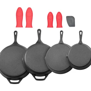 Gietijzeren Pan SucceBuy, 4 Stuks 15,5/20,5/26/30,5 Cm, Voorgebakken Sauteerpan met Hittebestendig Silicone Handvat, voor Oven, Gas, Elektrisch Gietijzeren Pan SucceBuy, 4 Stuks 15,5/20,5/26/30,5 Cm, Voorgebakken Sauteerpan met Hittebestendig Silicone Handvat, voor Oven, Gas, Elektrisch