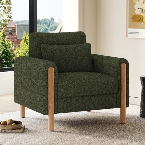 Groene fauteuil – Fauteuil met rugleuning en armleuningen – houten poten en kussens – teddy fluweel Groene fauteuil – Fauteuil met rugleuning en armleuningen – houten poten en kussens – teddy fluweel