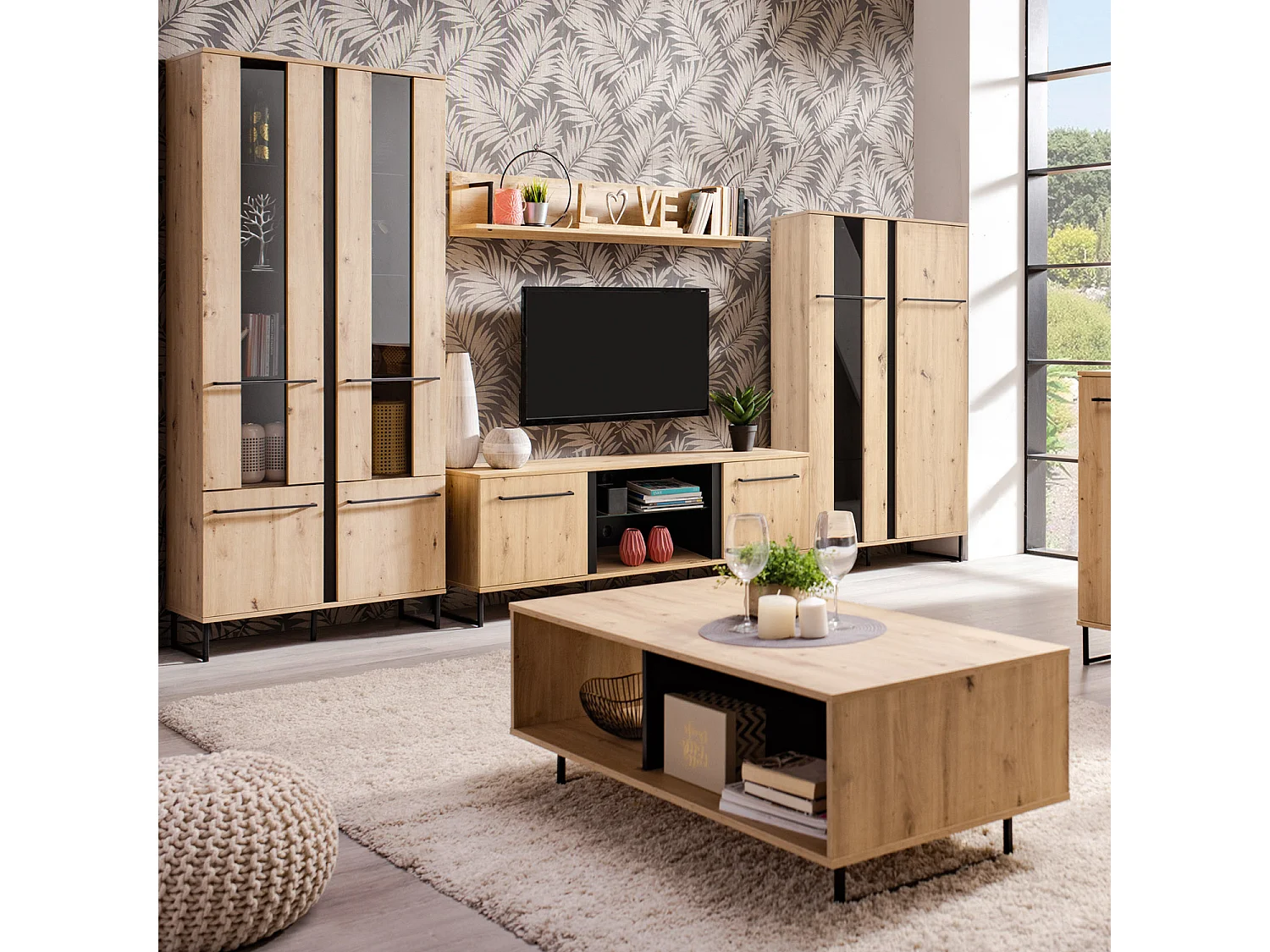 Highboard 84,5x153x35 cm Natuurlijk Zwart