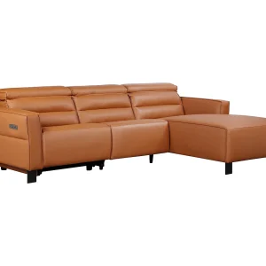Hoekbank 3-zits met elektrische functie in PU cognac Hoekbank 3-zits met elektrische functie in PU cognac