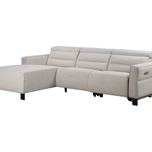 Hoekbank 3-zits met 1 elektrisch relaxer in crèmekleurige stof Hoekbank 3-zits met 1 elektrisch relaxer in crèmekleurige stof