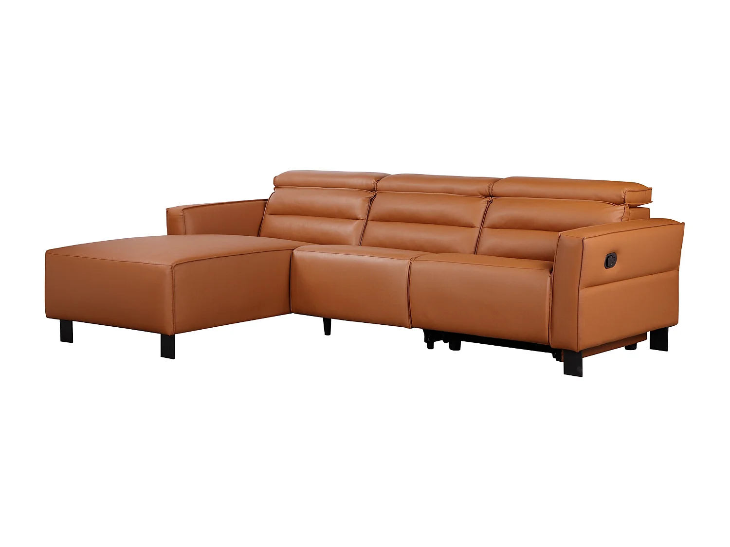 Hoekbank 3-zits met handmatige functie in PU cognac
