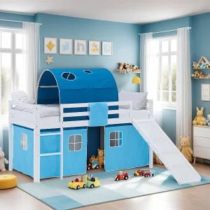 Halfhoogslaper voor kinderen 90×200 cm Wit Blauw Halfhoogslaper voor kinderen 90×200 cm Wit Blauw
