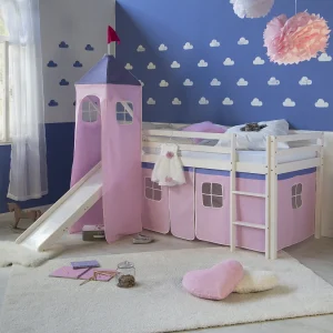 Hefbed met glijbaan 90×200 cm Roze Massief dennenhout Gordijn Hefbed met glijbaan 90×200 cm Roze Massief dennenhout Gordijn