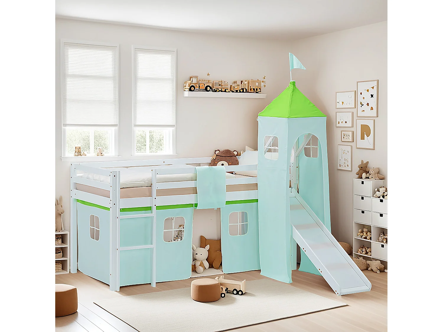 Halfhoogslaper voor Kinderen 90x200 cm Wit Groen