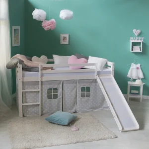 Halvhoge bed 207,5x110x219,5 cm Wit grijs Halvhoge bed 207,5x110x219,5 cm Wit grijs