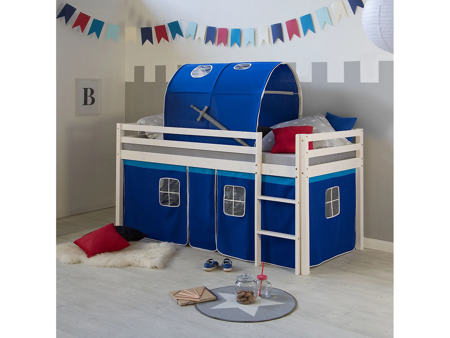 Hefbed 90x200 cm wit blauw