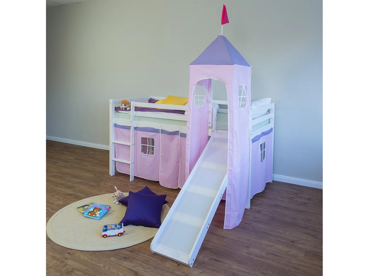 Hefbed 90x200 cm Roze Massief Grenen Gordijn