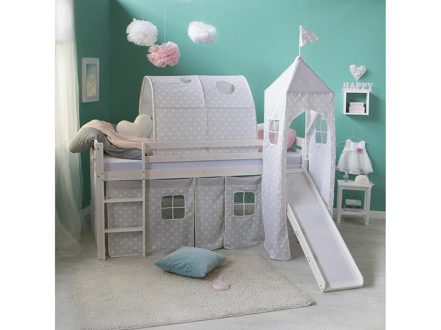 Hefbed 207,5x228x219,5 cm Wit Grijs Latten Toren