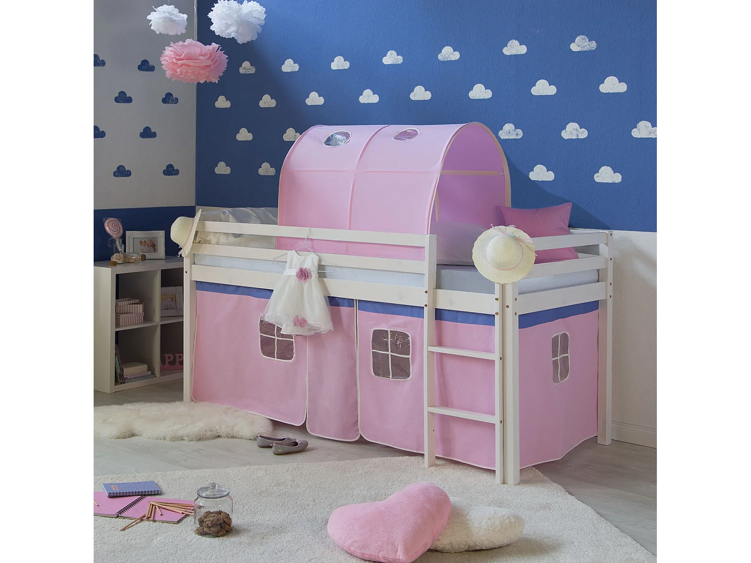 Hefbed 90x200 cm Roze Massief Grenenhout