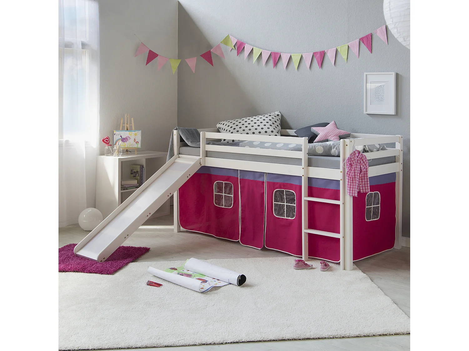 Hefbed 207,5x110x219,5 cm Wit roze