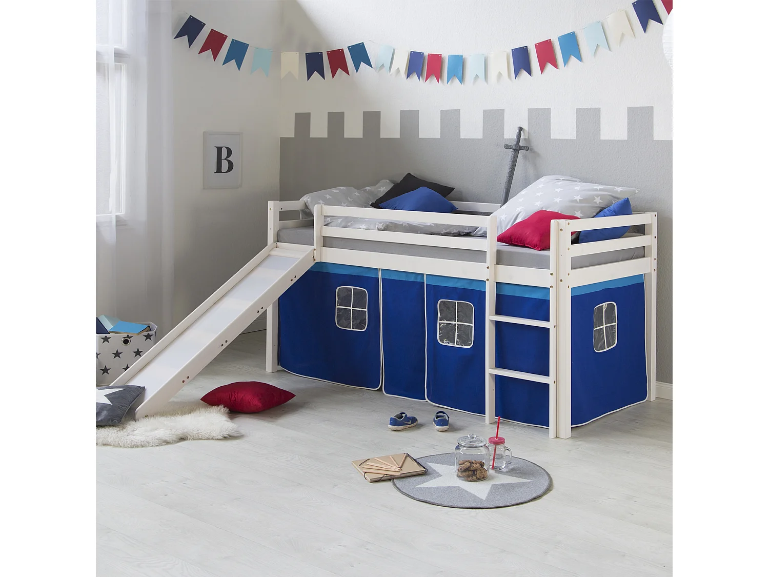 Hefbed 90x200 cm wit blauw