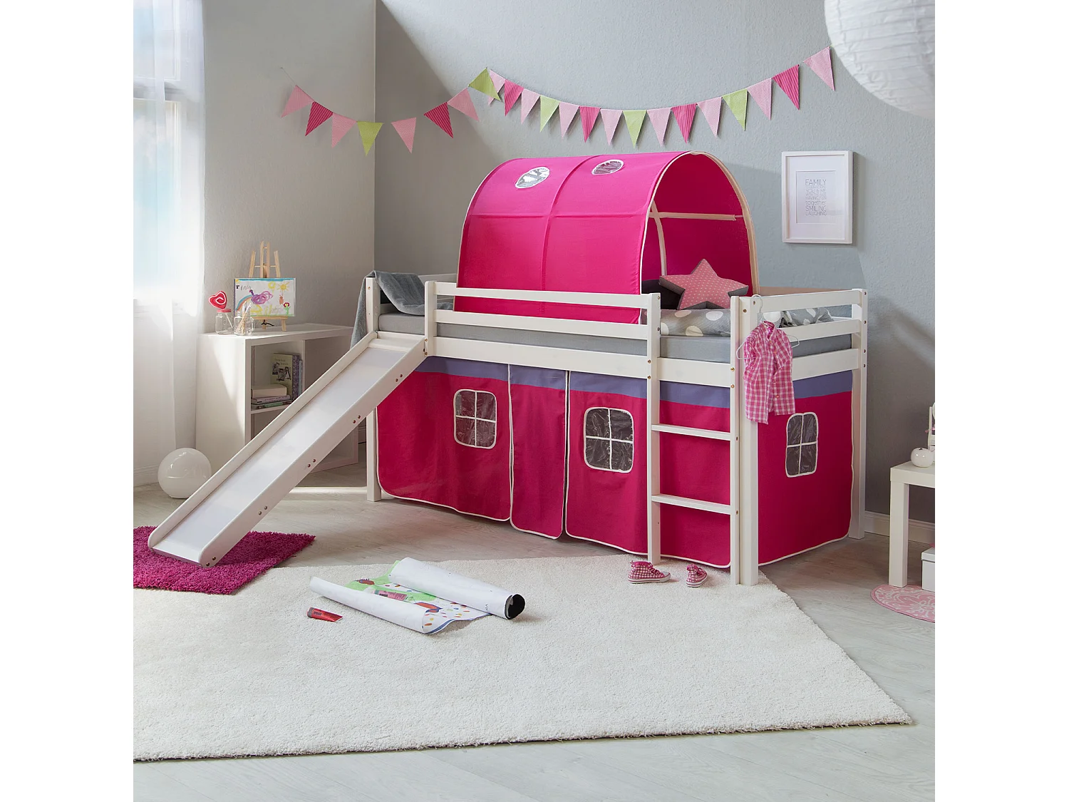 Hemsbed 207,5x110x219,5 cm Wit roze