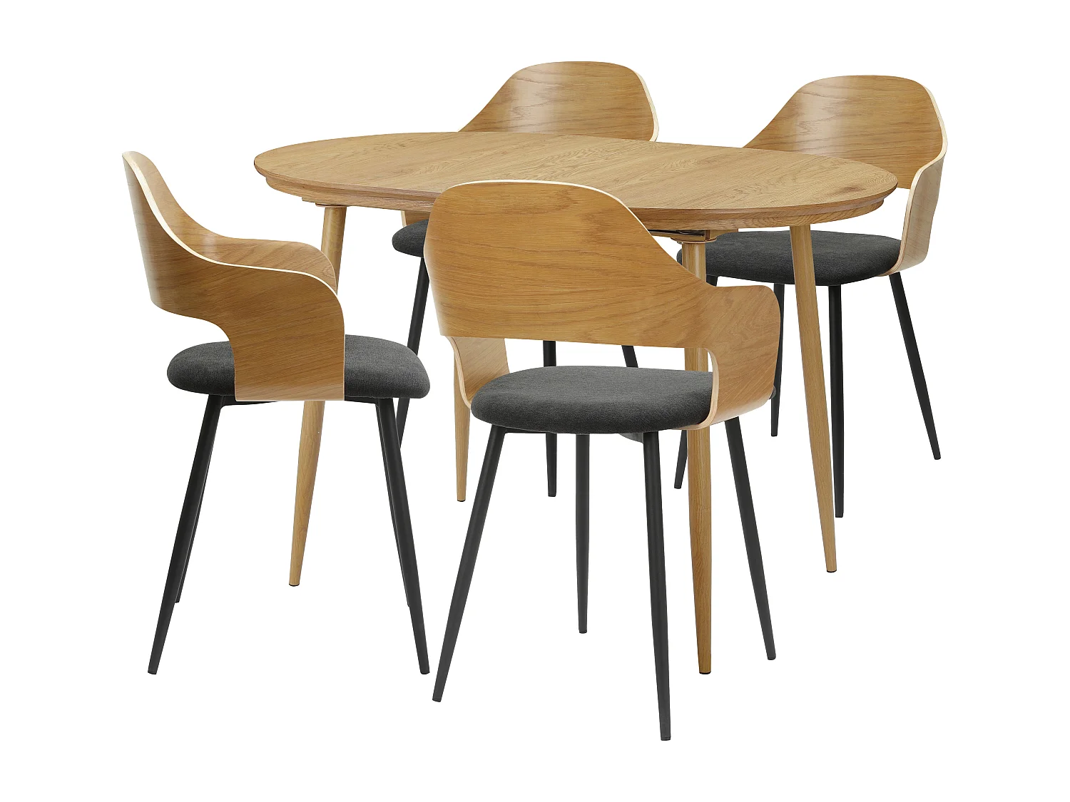 Graham-Eetset met 1 tafel en 4 stoelen in eiken look zwart