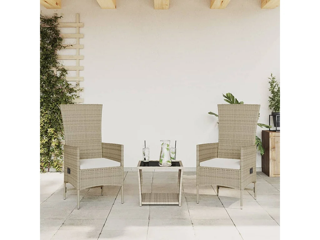 Gyra 3-delige Tuinset met kussens poly rattan beige