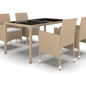 Hesselager  5-delige Tuinset poly rattan en gehard glas beige
