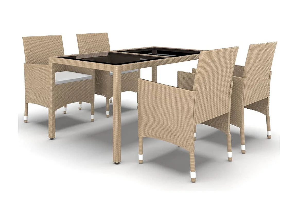 Hesselager 5-delige Tuinset poly rattan en gehard glas beige