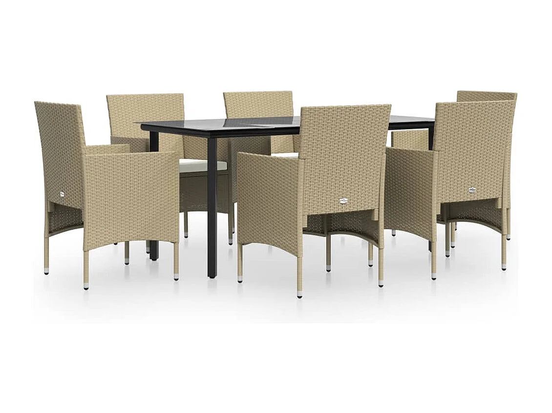 Hillsboro 7-delige Tuinset met kussens beige en zwart