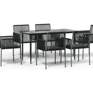 Giovanni Carlo  7-delige Tuinset met kussens poly rattan en staal zwart