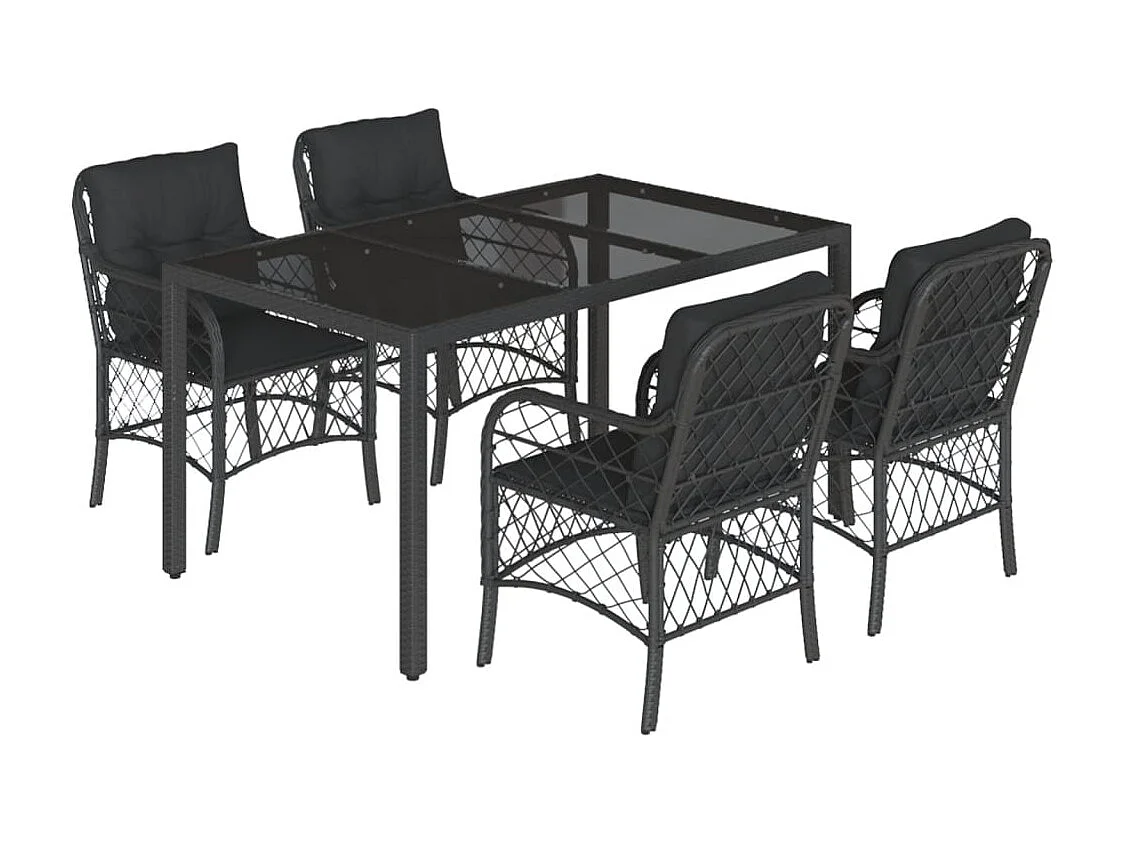 Harmelen 5-delige Tuinset met kussens poly rattan zwart