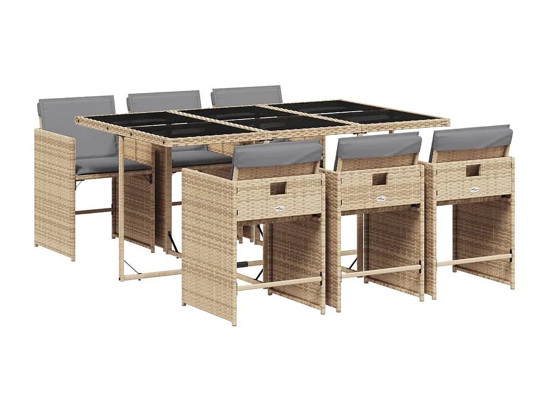 Heeswijk-Dinther 7-delige Tuinset met kussens poly rattan gemengd beige