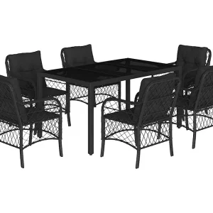 Harmelen 7-delige Tuinset met kussens poly rattan zwart Harmelen 7-delige Tuinset met kussens poly rattan zwart