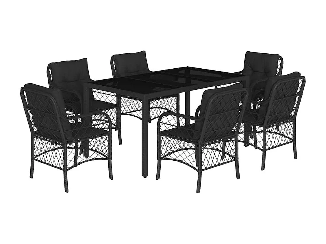 Harmelen 7-delige Tuinset met kussens poly rattan zwart