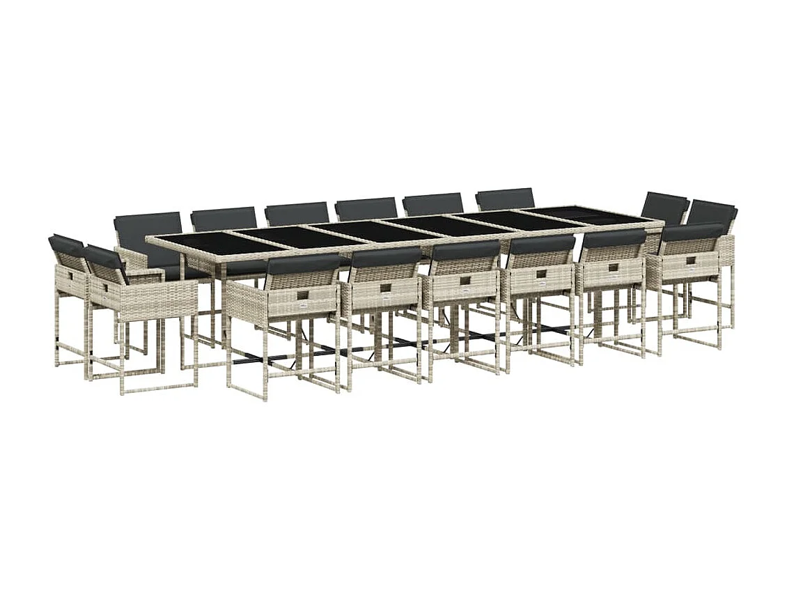 Heumen 17-delige Tuinset met kussens poly rattan lichtgrijs