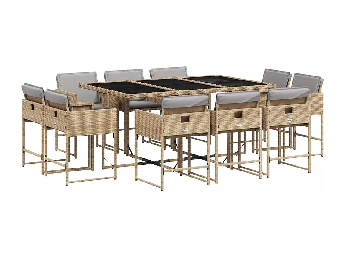 Heumen 11-delige Tuinset met kussens poly rattan gemengd beige