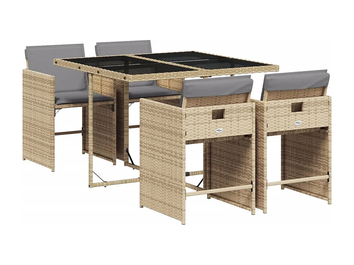 Heeswijk-Dinther 5-delige Tuinset met kussens poly rattan gemengd beige