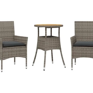 Grimkell  3-delige Tuinset met kussens poly rattan en acaciahout grijs